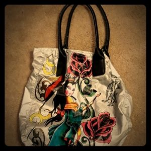 A grey designer purse